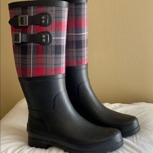 Plaid Black Winter Rain Boots